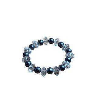 Acrylic Clear Grey Faux Pearl Bead Stretchy Bracelet 6.25 inches Unstretched